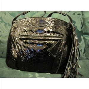 Carlos falchi python snakeskin black handbag 2500$Saks 5th Avenue FINAL MARKDOWN